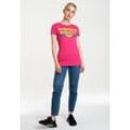 T-Shirt LOGOSHIRT "Wonder Woman - Logo", Damen, Gr. L, pink, 100% Baumwolle, bedruckt, casual, normal, Rundhals, Kurzarm, Shirts, mit coolem Frontprint