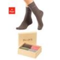 Basicsocken LASCANA, Damen, Gr. 35-38, bunt (1x walnuss, 1x mint, 1x koralle, 1x blau grau), Baumwollmischung, unifarben, elastisch, Socken, in ansprechender Geschenkbox