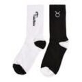 Basicsocken URBAN CLASSICS "Urban Classics Unisex Zodiac Socks 2-Pack", Herren, Gr. 35-38, schwarz-weiß (schwarz, weiß taurus), Baumwolle, Polyester, Elasthan, unifarben, normal, Socken