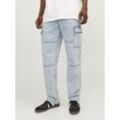 Loose-fit-Jeans JACK & JONES "JJIEDDIE JJWADE MF 448 SN", Herren, Gr. 30, Länge 30, blau (blau denim), Denim/Jeans, Obermaterial: 100% Baumwolle, Abriebeffekte, modisch, loose fit normal, Jeans