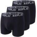 Boxershorts REPLAY "BOXER Style 01/C Basic Cuff Logo 3pcs Box", Herren, Gr. L, schwarz, Jersey, Obermaterial: 95% Baumwolle, 5% Elasthan, unifarben, Unterhosen, mit Logoschriftzug am elastischen Bund