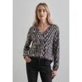 Langarmshirt STREET ONE, Damen, Gr. 34, schwarz, Web, Stoff, 50% Baumwolle, 50% Modal, bedruckt, casual, gerade normal, V-Ausschnitt, Langarm Bündchen, Shirts, im soften Baumwoll-Mix