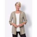 Shirtjacke CLASSIC BASICS "Shirtjacke", Damen, Gr. 42, beige (sesam, weiß, gestreift), 95% Viskose, 5% Elasthan, gemustert, mehrfarbig, gestreift, 3/4-Ärmel, Shirts