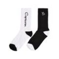 Basicsocken URBAN CLASSICS "Urban Classics Unisex Zodiac Socks 2-Pack", Herren, Gr. 35-38, schwarz-weiß (schwarz, weiß capricorn), Baumwolle, Polyester, Elasthan, unifarben, normal, Socken