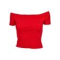 T-Shirt URBAN CLASSICS "Urban Classics Damen Ladies Off Shoulder Rib Tee", Herren, Gr. M, rot (firerot), 97% Baumwolle, 3% Elasthan, unifarben, casual, slim fit, Carmenausschnitt, Kurzarm, Shirts