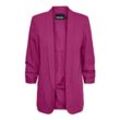 Blusenblazer PIECES "PCBOSELLA 3/4 BLAZER NOOS", Damen, Gr. L (40), pink (festival fuchsia), Web, Obermaterial: 79% Polyester, 16% Viskose, 5% Elasthan, unifarben, casual, slim fit hüftbedeckend, 3/4-Ärmel, Blazer, mit Faltendetail am Ärmel