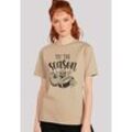 T-Shirt F4NT4STIC "Fall pumpkin coffe football its the Season", Damen, Gr. L, beige (desert dust), Obermaterial: 100% Baumwolle, casual, oversize, Rundhals, Kurzarm ohne Bündchen, Shirts, Premium Qualität, Unisex Schnitt