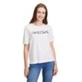 Kurzarmshirt CARTOON "Cartoon Rundhals-Shirt kurzarm", Damen, Gr. 34, beige (patch cream, blau), Obermaterial: 100% Baumwolle., modisch, loose fit normal, Rundhals, Halbarm, Shirts, Pailletten