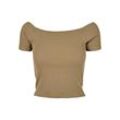 T-Shirt URBAN CLASSICS "Urban Classics Damen Ladies Off Shoulder Rib Tee", Herren, Gr. 4XL, grün (khaki), 97% Baumwolle, 3% Elasthan, unifarben, casual, slim fit, Carmenausschnitt, Kurzarm, Shirts