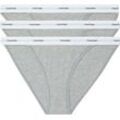 Slip "STRING BIKINI 3PK", Damen, Gr. L (40), grau (grau, grau, grau), Feinripp, Obermaterial: 90% Baumwolle, 10% Elasthan, CALVIN KLEIN UNDERWEAR, meliert, körpernah, Unterhosen, mit Rippenstruktur