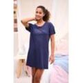 Sleepshirt S.OLIVER, Damen, Gr. 32/34, N-Gr, blau (marine), Single Jersey, Obermaterial: 50% Baumwolle, 50% Viskose, Basic, Basic kurz, Rundhals, Kurzarm, Kleider, mit Frontdruck