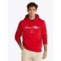 Hoodie TOMMY HILFIGER "SCRIPT LOGO HOODY", Herren, Gr. M, rot (medium rot), Sweatware, Obermaterial: 63% Baumwolle, 37% Polyester, casual, regular fit hüftlang, Langarm Rippbündchen, Sweatshirts, mit aufgesticktem Logo