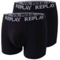 Boxershorts REPLAY "BOXER Style 01/C Basic Cuff Logo 2pcs Box", Herren, Gr. L, schwarz, Jersey, Obermaterial: 95% Baumwolle, 5% Elasthan, unifarben, Unterhosen, mit Logoschriftzug am elastischen Bund