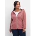 Fleecejacke SHEEGO "Große Größen", Damen, Gr. 44, rosa (flamingo), Obermaterial: 100% Polyester;Futter: 100% Polyester, unifarben, casual, figurbetont normal, Rundhals, Langarm, Jacken, mit Kapuze und Strick-Einsätzen