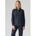 Jeansbluse LEVI'S "ESSENTIAL WESTERN", Damen, Gr. L (40), today's news, Denim/Jeans, Obermaterial: 91% Baumwolle, 9% Leinen, Basic, figurbetont hüftbedeckend, Langarm eckige 1-Knopf-Manschette mit Schlitz, Blusen, mit Brusttaschen mit Druckknöpfen