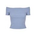 T-Shirt URBAN CLASSICS "Urban Classics Damen Ladies Off Shoulder Rib Tee", Herren, Gr. 4XL, blau (violablau), 97% Baumwolle, 3% Elasthan, unifarben, casual, slim fit, Carmenausschnitt, Kurzarm, Shirts