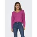 V-Ausschnitt-Pullover ONLY "ONLRICA LIFE L/S V-NECK PULLO KNT NOOS", Damen, Gr. XS (34), pink (raspberry rose), Strick, Feinstrick, Obermaterial: 93% Polyester, 4% Nylon, 3% Elasthan, unifarben, modisch, V-Ausschnitt, Langarm Rippbündchen, Pullover