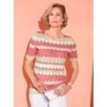 Ajourpullover CLASSIC BASICS "Ajour-Pullover", Damen, Gr. 38, rosa (flamingo, sand, gemustert), 100% Polyacryl, gemustert, gestreift, mehrfarbig, Kurzarm, Pullover