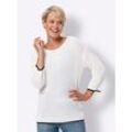 Strickpullover CLASSIC BASICS "Rundhals-Pullover", Damen, Gr. 38, weiß, 100% Polyacryl, gemustert, mehrfarbig, Langarm, Pullover