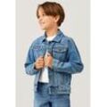 Jeansjacke NAME IT "NKMJACK DNM JACKET 2722-IO", Jungen, Gr. 104, blau (medium blau denim), Denim/Jeans, Obermaterial: 75% Baumwolle, 18% Polyester, 6% Viskose, 1% Elasthan, Abriebeffekte, modisch, normal, Langarm angesetztes Bündchen, Jacken