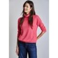 Langarmshirt STREET ONE, Damen, Gr. 34, rot (sugar coral), Stoff, 68% Polyester, 29% Viskose, 3% Elasthan, unifarben, casual, gerade normal, Rundhals, Langarm elastischer Bund, Shirts, mit Schalkragen