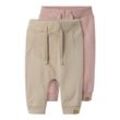 Sweathose NAME IT "NBNTAKKI 2P SWEAT PANT NOOS", Baby, Gr. 110, N-Gr, beige (pure cashmerepack:pack with deauville mauve), Sweatware, Obermaterial: 95% Baumwolle, 5% Elasthan, unifarben, casual, regular fit, Hosen, im Baggy Fit Style