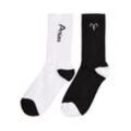 Basicsocken URBAN CLASSICS "Urban Classics Unisex Zodiac Socks 2-Pack", Herren, Gr. 39-42, schwarz-weiß (schwarz, weiß aries), Baumwolle, Polyester, Elasthan, unifarben, normal, Socken