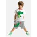 Hausanzug DENOKIDS "Crocodile", Herren, Gr. 104, weiß, 95% Baumwolle;5% Elasthan, animal-print, casual, regular fit kurz, Rundhals, Kurzarm, Homewear-Sets, mit Krokodil-Applikation