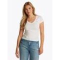 T-Shirt TOMMY JEANS "TJW SLIM V-NECK TEE", Damen, Gr. L (40), beige (ecru), Single Jersey, Obermaterial: 100% Baumwolle, unifarben, Basic, slim fit hüftlang, V-Ausschnitt, Kurzarm abgesteppt, Shirts, mit Logo-Stickerei