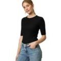 Kurzarmshirt ZERO "zero Basicshirt mit Rundhalsausschnitt", Damen, Gr. 34, schwarz (schwarz beauty), Jersey, Obermaterial: 58% Baumwolle, 38% Viskose, 4% Elastan. Ärmelfutter: ohne Futter., clean, casual, figurbetont normal, Rundhals, Kurzarm eng, Shirts, Plain/ohne Details