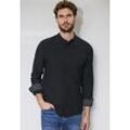 Langarmhemd STREET ONE MEN, Herren, Gr. L (42), US-Größen, schwarz, Web, 100% Baumwolle, unifarben, casual, normal normal, hoch geschlossener Ausschnitt, Langarm Bündchen, Hemden, aus reiner Baumwolle