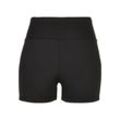 Stoffhose URBAN CLASSICS "Urban Classics Damen Ladies High Waist Short Cycle Hot Pants", Damen, Gr. L, US-Größen, schwarz, 77% Polyester, 23% Elasthan, unifarben, skinny fit, Hosen