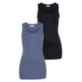 Tanktop FLASHLIGHTS, Damen, Gr. 32/34 (XS), blau (blau, schwarz), Feinripp, Obermaterial: 100% Baumwolle, unifarben, Basic, sehr figurbetont hüftbedeckend, Rundhals, Tops, in Longform