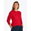 Rundhalspullover TOMMY HILFIGER "CO CABLE C-NK LS SWEATER", Damen, Gr. L (40), rot (primary rot), Strick, Obermaterial: 100% Baumwolle, unifarben, casual, regular fit hüftlang, Rundhals, Langarm Rippstrickbündchen, Pullover, mit Zopfmuster