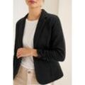 Kurzblazer STREET ONE, Damen, Gr. 38, schwarz, Web, Stoff, 50% Baumwolle, 50% Polyester, unifarben, casual, gerade normal, V-Ausschnitt, 3/4-Ärmel normaler Saum, Blazer, in Unifarbe