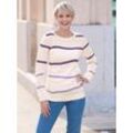 Rundhalspullover CLASSIC BASICS "Rundhals-Pullover", Damen, Gr. 42, champagner, lila, gemustert, 100% Polyacryl, gemustert, gestreift, mehrfarbig, Langarm, Pullover