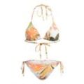 Triangel-Bikini ROXY "Printed Beach Classics", Damen, Gr. M, Cup B, weiß (hellweiß subtly salty flat), [Hauptstoff] 87% recyceltes Nylon, 13% Elastan, Bikini-Sets