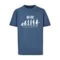 T-Shirt MERCHCODE "Merchcode Herren Kids ACDC - Evolution Of Rock Basic T-Shirt", Jungen, Gr. 110/116, blau (vintageblau), 100% Baumwolle, bedruckt, casual, relaxed fit, Rundhals, Kurzarm, Shirts