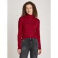 Rollkragenpullover TOMMY JEANS CURVE "TJW ESSENTIAL TRTLNK SWEATER EXT", Damen, Gr. XXXL (46), rot (regatta rot), Strick, Obermaterial: 53% Baumwolle, 40% Viskose, 7% Polyamid, unifarben, casual, Basic, Langarm eingesetzt, Pullover, mit Rollkragen, Logo-Flag