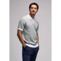 Poloshirt STREET ONE MEN, Herren, Gr. L (42), silber (silber grün), Web, 80% Baumwolle, 20% Nylon, unifarben, casual, gerade normal, hoch geschlossener Ausschnitt, Kurzarm Bündchen, Shirts, im soften Baumwoll-Mix