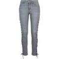 Bequeme Jeans URBAN CLASSICS "Urban Classics Damen Ladies Denim Lace Up Skinny Pants", Damen, Gr. 26, Normalgrößen, grau, 98% Baumwolle, 2% Elasthan, unifarben, casual, Jeans