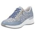 Sneaker RIEKER, Damen, Gr. 42, blau (hellblau), Lederimitat, metallic, sportlich, Schuhe, mit Lettern bedruckt, Freizeitschuh, Halbschuh, Schnürschuh