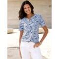 Kurzarmshirt CLASSIC BASICS "Shirt", Damen, Gr. 38, blau (hellblau, bleu, bedruckt), 100% Baumwolle, gemustert, mehrfarbig, V-Ausschnitt, Kurzarm, Shirts