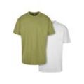 T-Shirt URBAN CLASSICS "Urban Classics Herren Heavy Oversized Tee 2-Pack", Herren, Gr. L, grün (newolive, weiß), 100% Baumwolle, unifarben, casual, normal, Rundhals, Kurzarm, Shirts