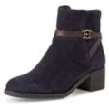 Stiefelette TAMARIS, Damen, Gr. 40, blau (navy), Veloursleder, unifarben, kontrastfarbene Details, klassisch, Schuhe, Blockabsatz, Businessschuh, Ankleboots mit T-Schmuckelement