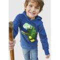 Kapuzensweatshirt KIDSWORLD "mit tollem Dino aus Wendepailletten", Jungen, Gr. 92/98, blau, Obermaterial: 100% Baumwolle. Kapuzenfutter: 100% Baumwolle, bedruckt, Basic, Langarm Rippbündchen, Sweatshirts, Langarm, Basic-Passform, bedruckt, aus Baumwolle