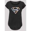 Kurzarmshirt F4NT4STIC "F4NT4STIC Damen Superman Floral Logo 2 with Ladies Long Slub Tee", Herren, Gr. L, schwarz, 100% Baumwolle, unifarben, casual, normal, Rundhals, Kurzarm, Shirts