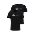 Rundhalsshirt ALPHA INDUSTRIES "Label T 2 Pack", Herren, Gr. L, schwarz (2xschwarz), Single Jersey, Obermaterial: 100% Baumwolle, unifarben mit Farbeinsatz, modisch, normal normal, Rundhals, Kurzarm gerader Abschluss, Shirts