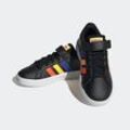 Klettschuh ADIDAS SPORTSWEAR "GRAND COURT COURT ELASTIC LACE AND TOP STRAP", Gr. 29, bunt (core schwarz, lucid blau, court grün), Synthetik, Textil, sportlich, Schuhe, Design auf den Spuren des adidas Superstar