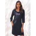 Sleepshirt LASCANA, Damen, Gr. 32/34, N-Gr, bunt (schwarz, violett), Single Jersey, Obermaterial: 50% Baumwolle, 50% Viskose, unifarben, bedruckt, Basic, bequem kurz, Rundhals, 3/4-Ärmel, Kleider, mit 3/4-Ärmeln und kleinem Frontprint